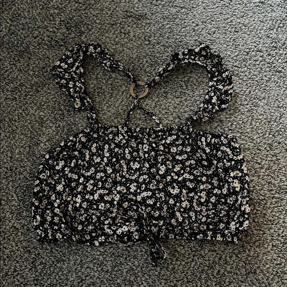 No Boundaries Black and White Floral Crop Top and split skirt set